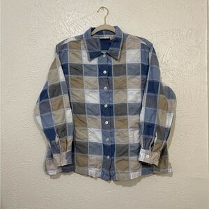 Vintage Fashion Bug blue & tan Checkered button down shirt 100%Cotton SZ 16/20